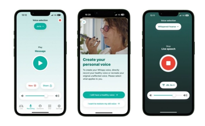 Whispp users can choose from a variety of distinct voices within the app, or they can rebuild their own voice through past audio or video recordings of themselves. 